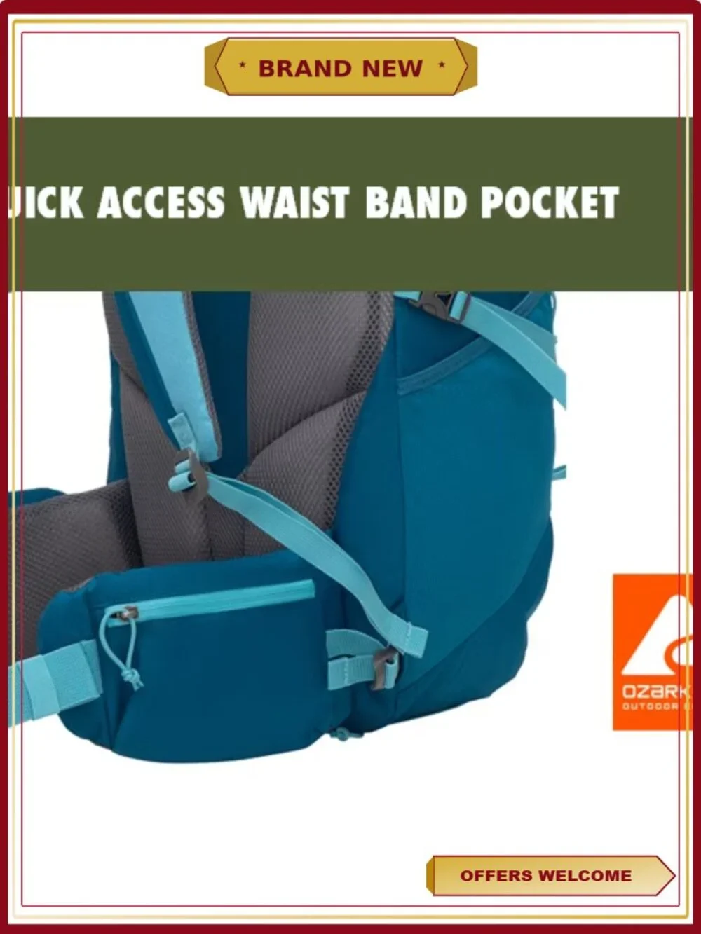 50L Hiking Backpack with Pockets, Water-Resistant, Stowable Rain Cover